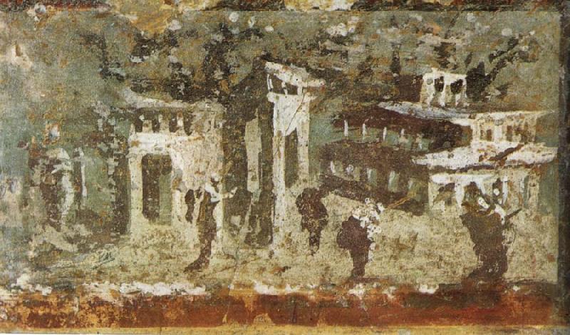 unknow artist Wall painting houses at noon from Pompeii